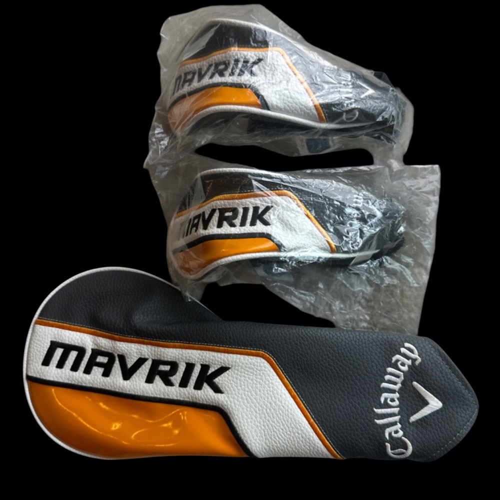 Callaway Mavrik Driver & 2 Hybrids Headcovers - Black, White & Orange. Set 3 pc